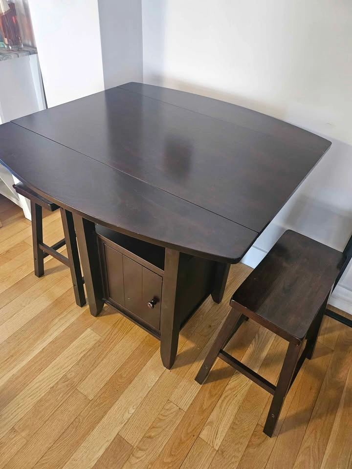 Expandable dining table with storage and two stools - photo 3