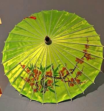 Oriental bamboo parasol umbrella Asian hand painted flowers