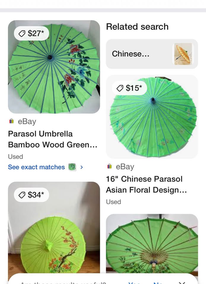 Oriental bamboo parasol umbrella Asian hand painted flowers - photo 5