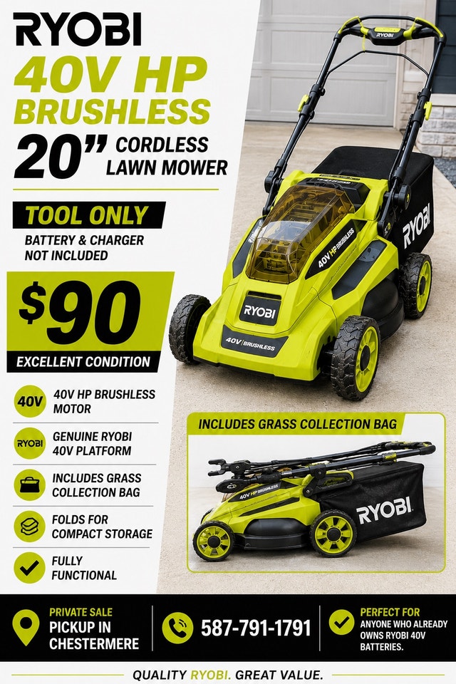 USED Ryobi 40V HP Brushless 20” cordless LM