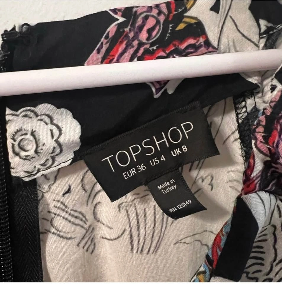 Topshop Black Floral Mini Dress US 4 - photo 4