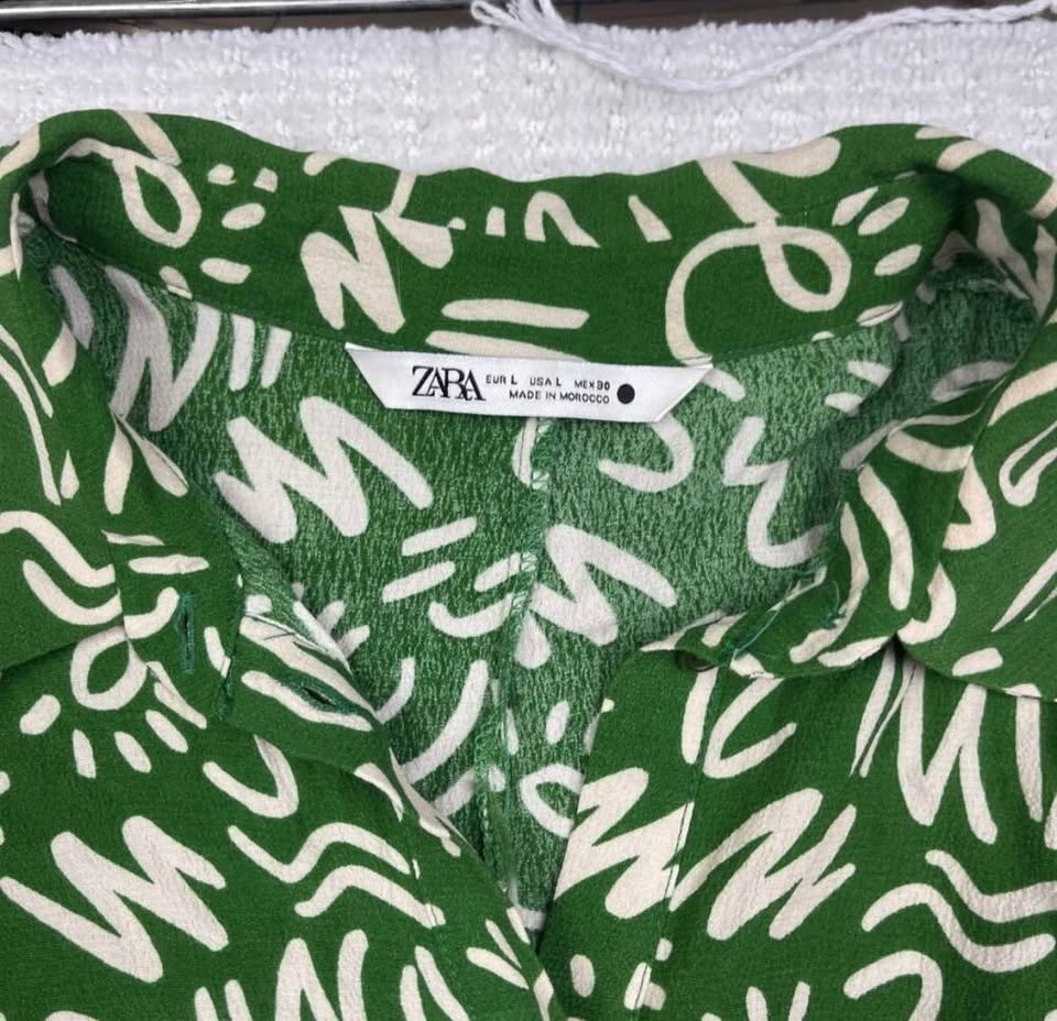 Zara green and white short sleeve midi dress - photo 3