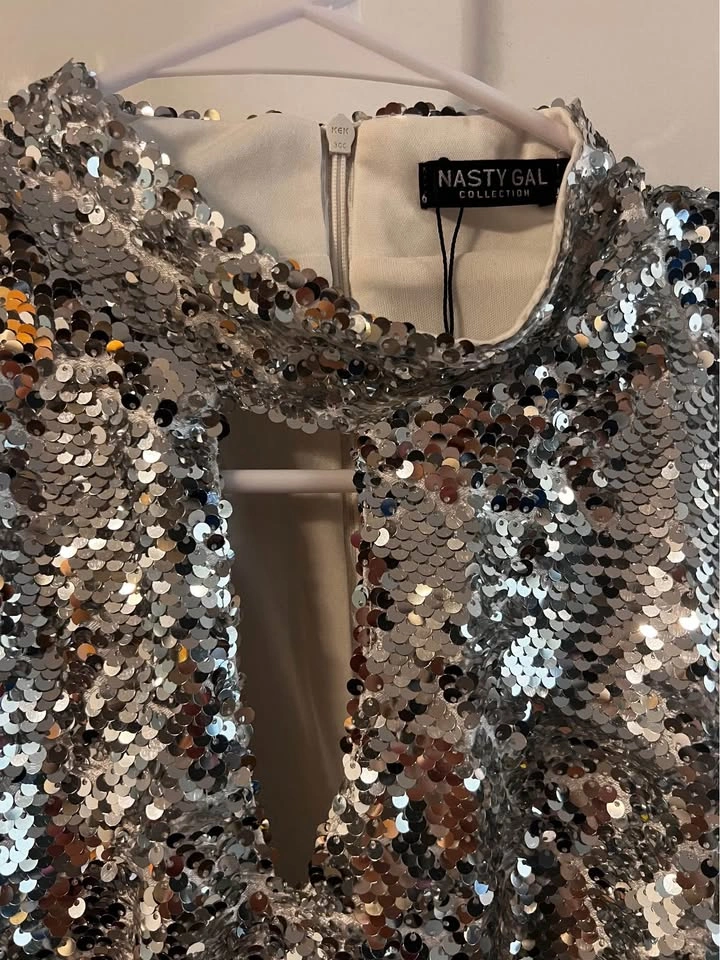 Nasty Gal Silver Sequin Long Sleeve Mini Dress - photo 2
