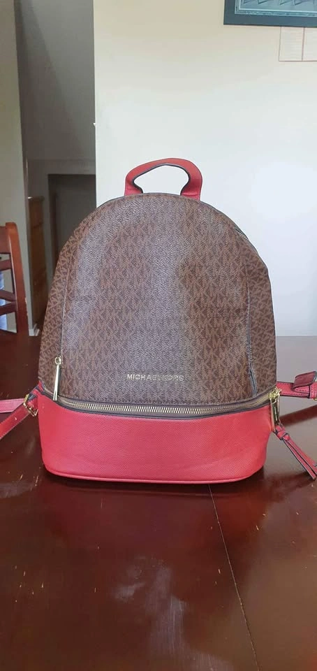 Michael Kors Rhea Medium Logo and Pebbled Leather Backpack