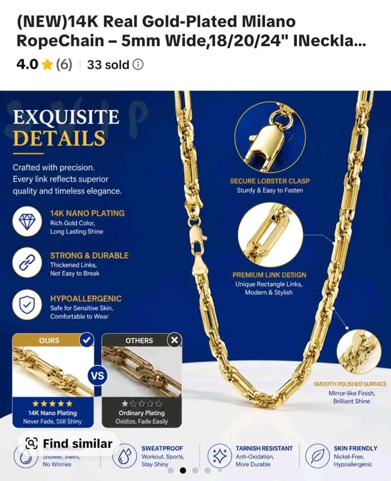 24inch 316L Stainless Steel 14k Gold Filled Milano Chain - photo 5