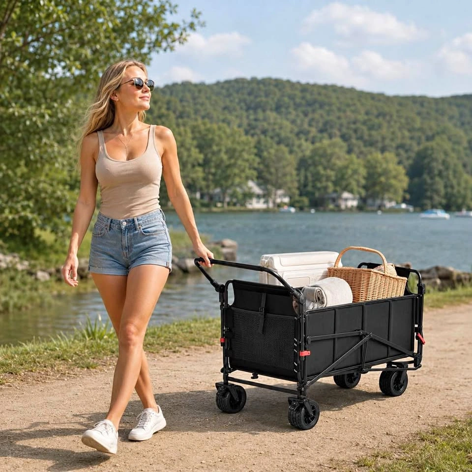 2-in-1 Foldable Wagon Cart / Beach Chair Bed – New