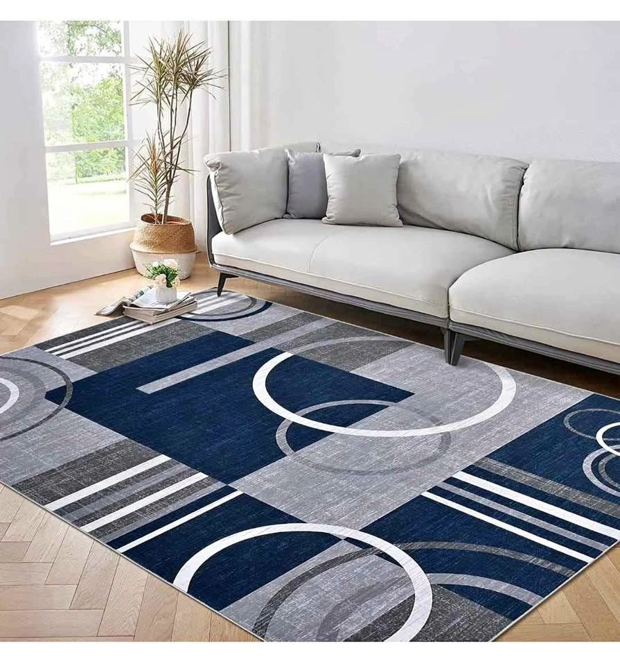 Modern Abstract Circles Area Rug 9ft x 12ft - Navy Blue