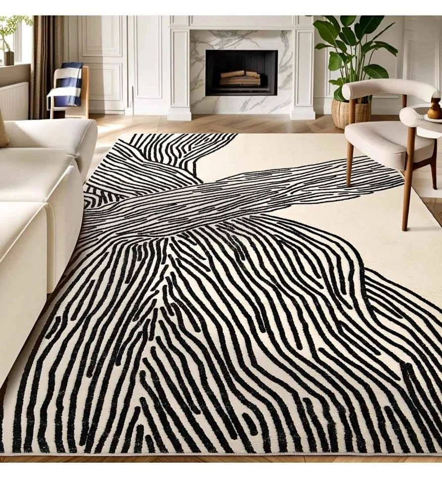 Brand new 8×10 Ft Washable Rug, Black and White Abstract
