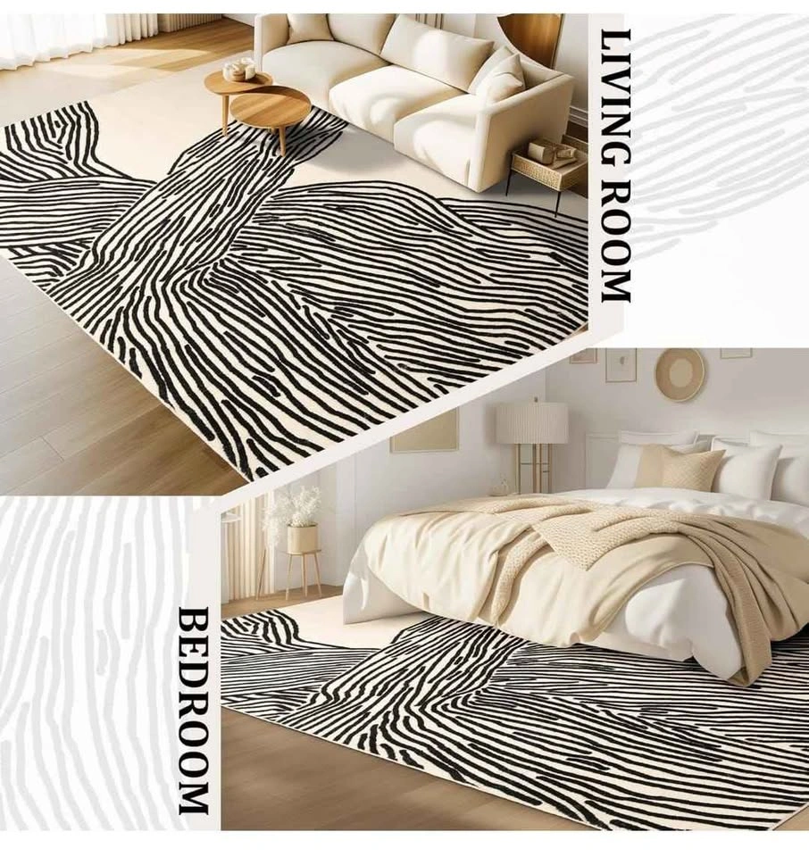 Brand new 8×10 Ft Washable Rug, Black and White Abstract - photo 3