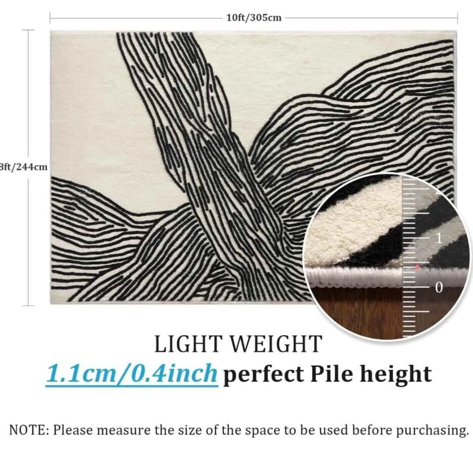 Brand new 8×10 Ft Washable Rug, Black and White Abstract - photo 4