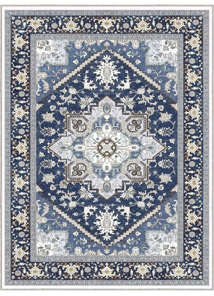 9x12 Navy & Golden Area Rug - Soft Faux Cashmere Washable - photo 3