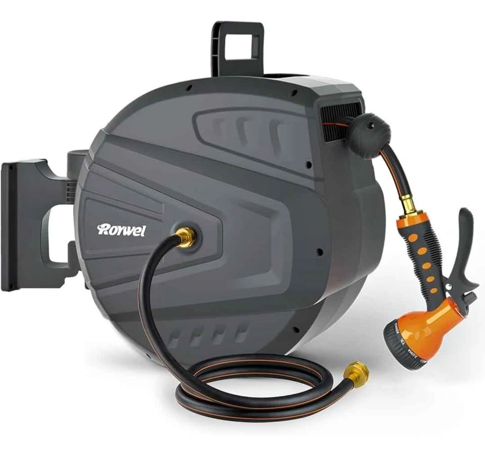 Retractable Garden Hose Reel 1/2 in x 130ft with 9-Function Spra