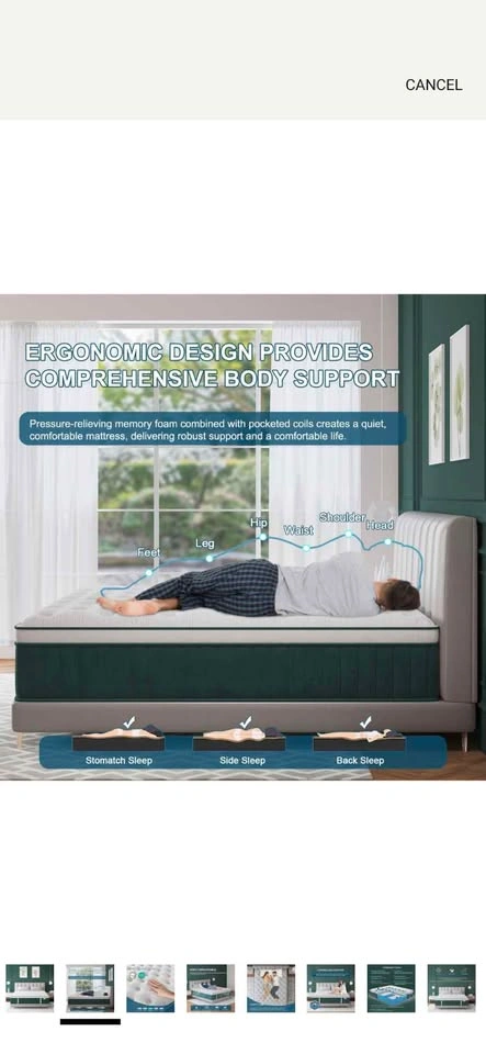 Queen Mattress 12 Inch Hybrid Gel Memory Foam - photo 2