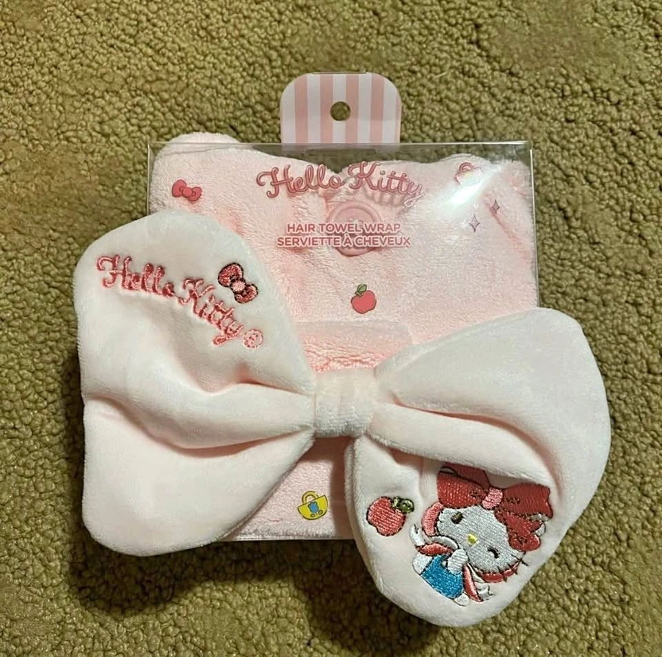 Hello Kitty Miniso pink bow hair towel wrap