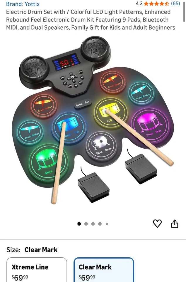 Yottix Electric Drum Set with 7 Colorful LED Light Patterns - photo 2