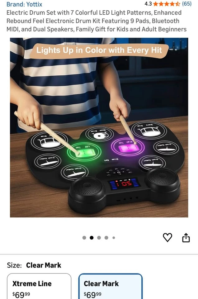 Yottix Electric Drum Set with 7 Colorful LED Light Patterns - photo 3