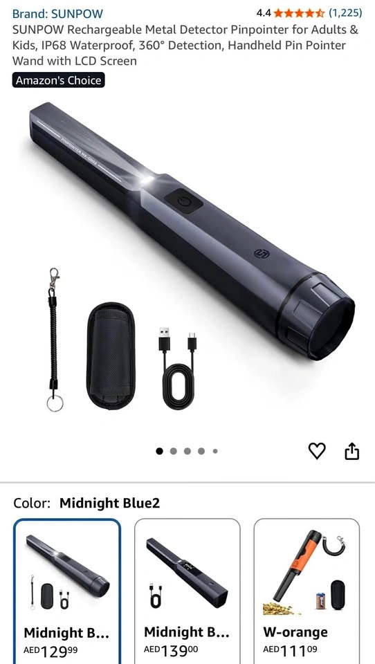 SUNPOW Rechargeable Metal Detector Pinpointer for Adult