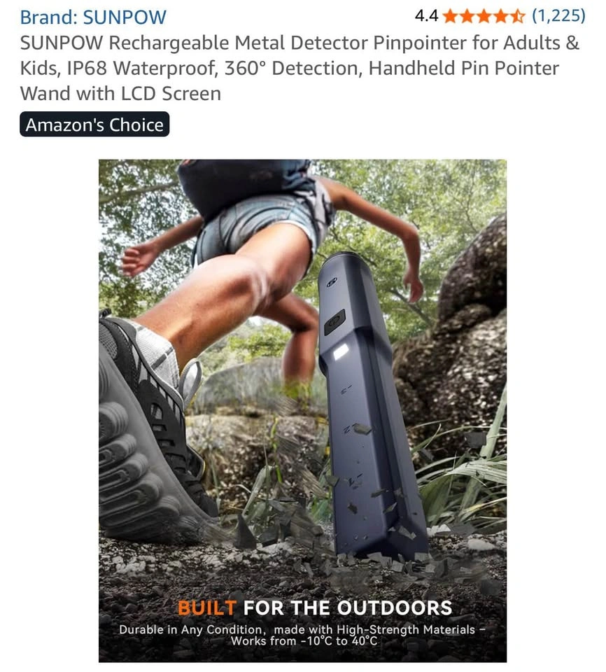 SUNPOW Rechargeable Metal Detector Pinpointer for Adult - photo 2