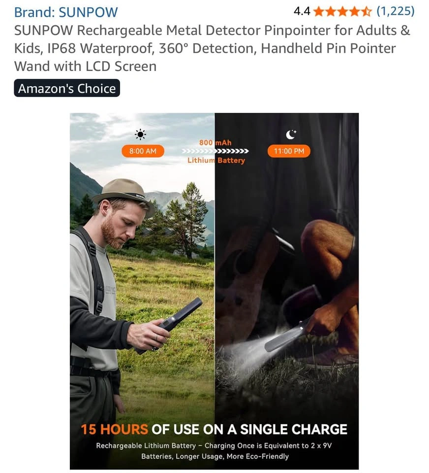 SUNPOW Rechargeable Metal Detector Pinpointer for Adult - photo 3