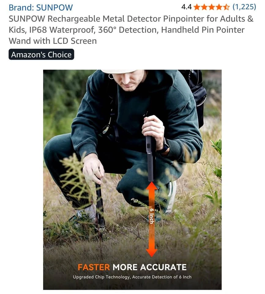 SUNPOW Rechargeable Metal Detector Pinpointer for Adult - photo 4