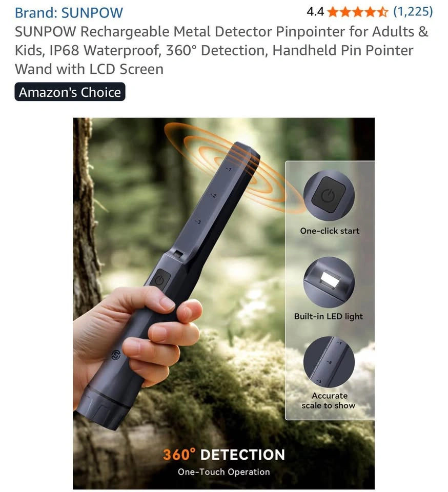 SUNPOW Rechargeable Metal Detector Pinpointer for Adult - photo 5