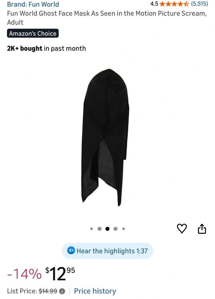 Fun World Ghost Face Mask As Seen in the Motion Picture Scream, - photo 4
