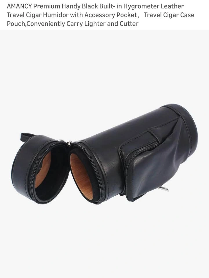 Premium Black Leather Travel Cigar Humidor with Hygrometer - photo 3