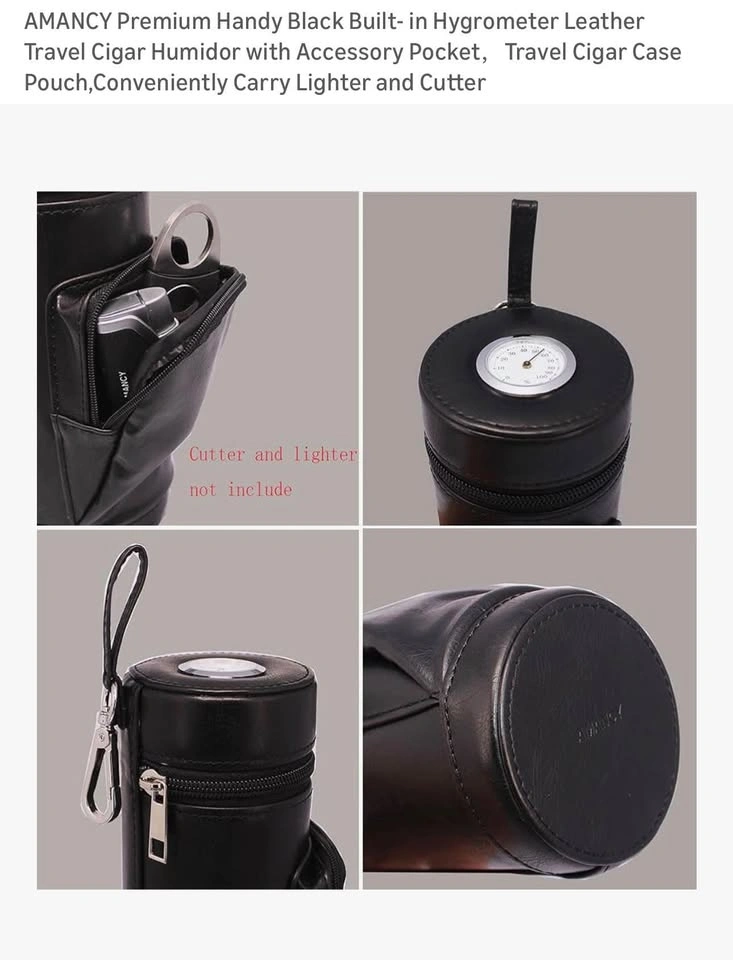 Premium Black Leather Travel Cigar Humidor with Hygrometer - photo 5