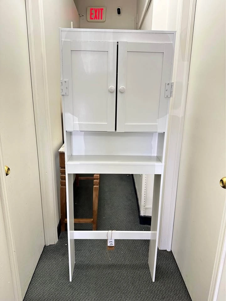 White Over The Toilet Storage Cabinet with Doors and Shelves