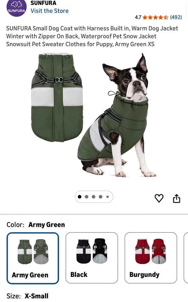 Small Dog Coat with Harness Built-in, Warm Winter Jacket