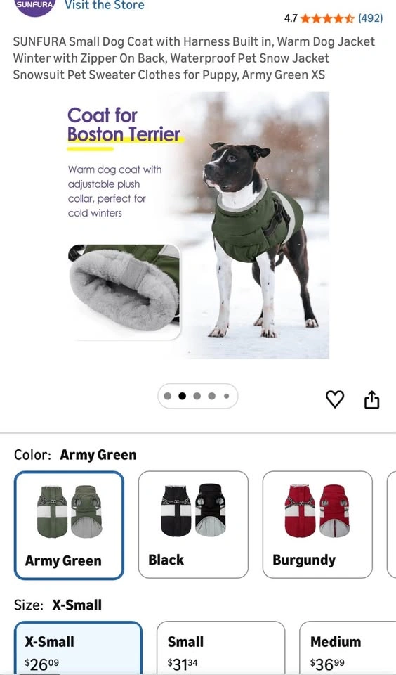 Small Dog Coat with Harness Built-in, Warm Winter Jacket - photo 2