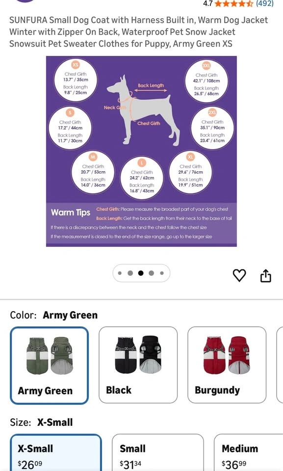Small Dog Coat with Harness Built-in, Warm Winter Jacket - photo 3