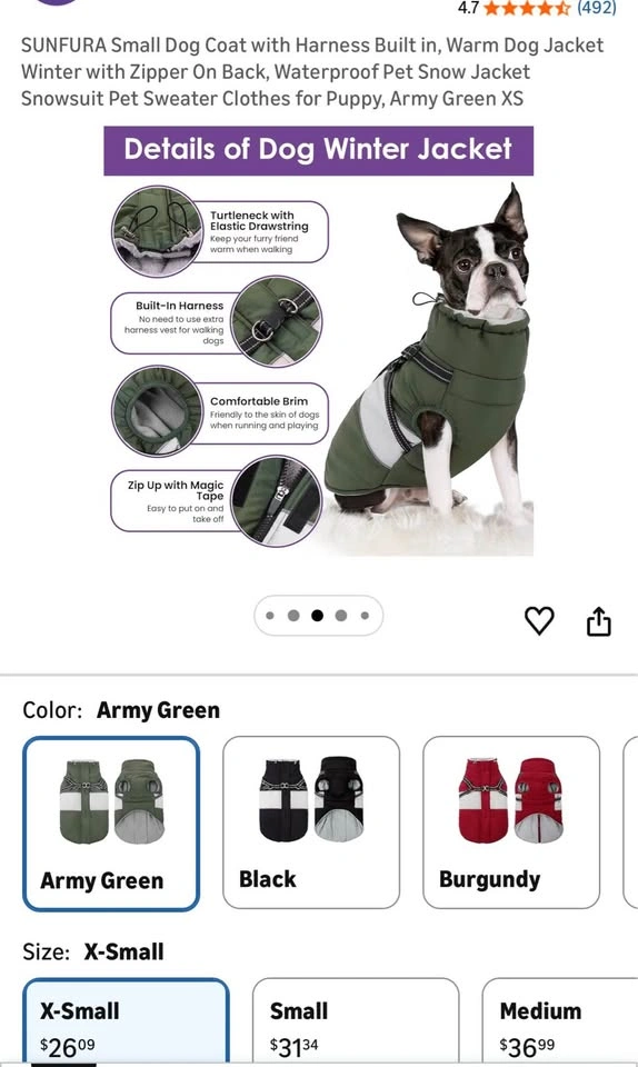 Small Dog Coat with Harness Built-in, Warm Winter Jacket - photo 4