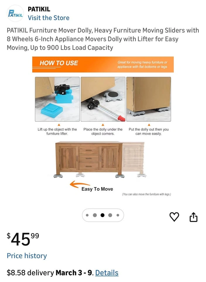 PATIKIL Furniture Mover Dolly, Heavy Furniture Moving Sliders - photo 5
