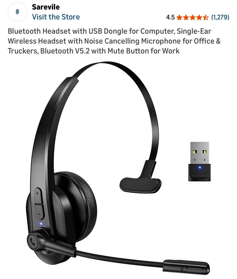 Sarevile Bluetooth Headset with USB Dongle for Computer