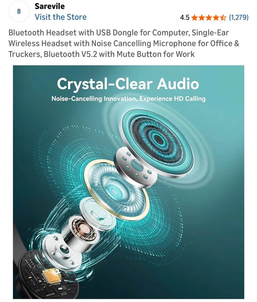 Sarevile Bluetooth Headset with USB Dongle for Computer - photo 2