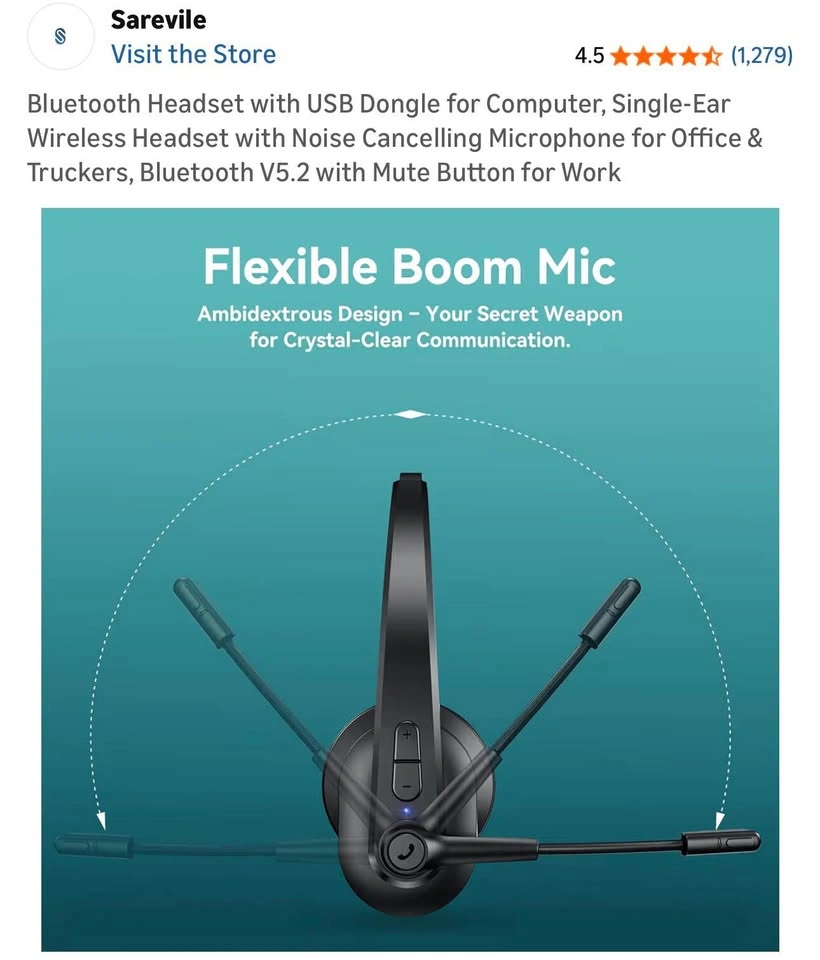 Sarevile Bluetooth Headset with USB Dongle for Computer - photo 5