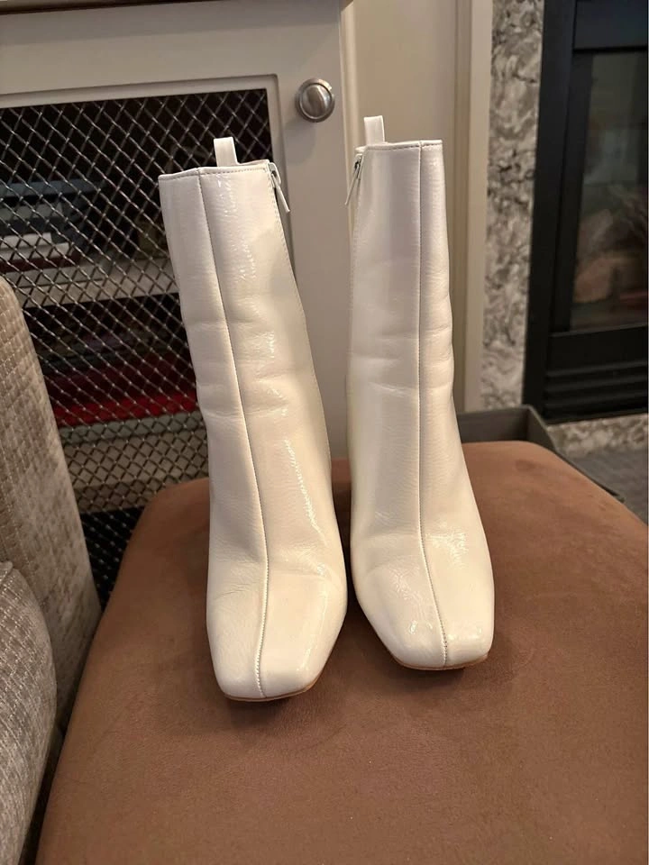 White Patent Leather Ankle Boots