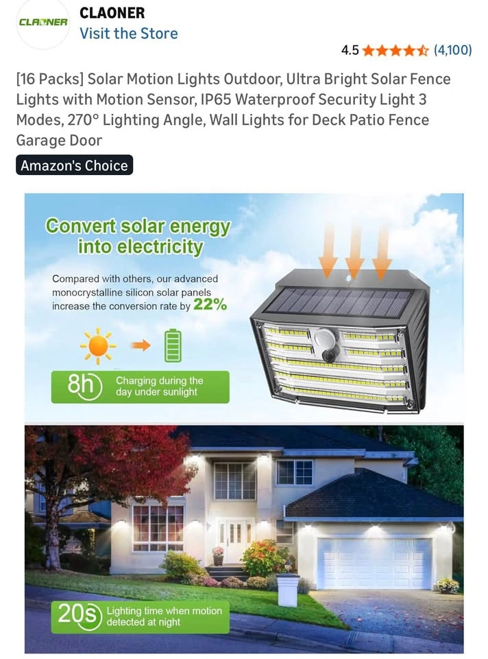 CLAONER 16 Pack Solar Motion Lights Outdoor - photo 3
