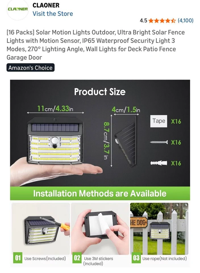 CLAONER 16 Pack Solar Motion Lights Outdoor - photo 4