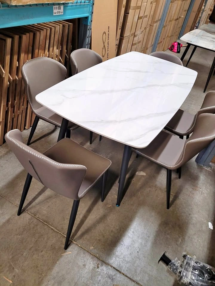 White Marble Dining Table- 7pc Set
