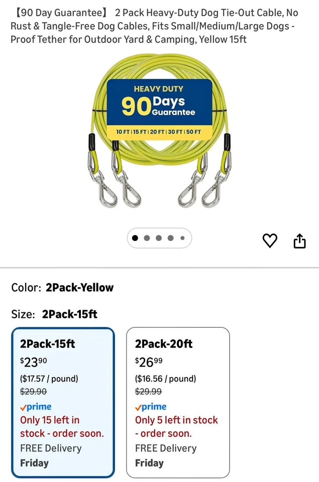 4 Pack Heavy-Duty Dog Tie-Out Cable, No Rust & Tangle-Free