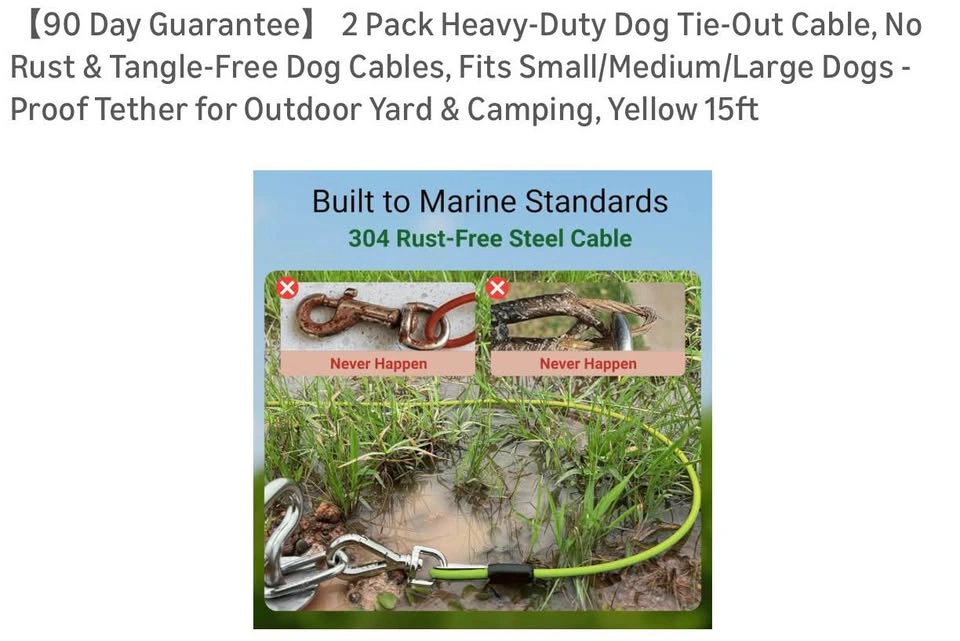 4 Pack Heavy-Duty Dog Tie-Out Cable, No Rust & Tangle-Free - photo 2