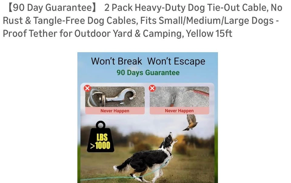 4 Pack Heavy-Duty Dog Tie-Out Cable, No Rust & Tangle-Free - photo 3