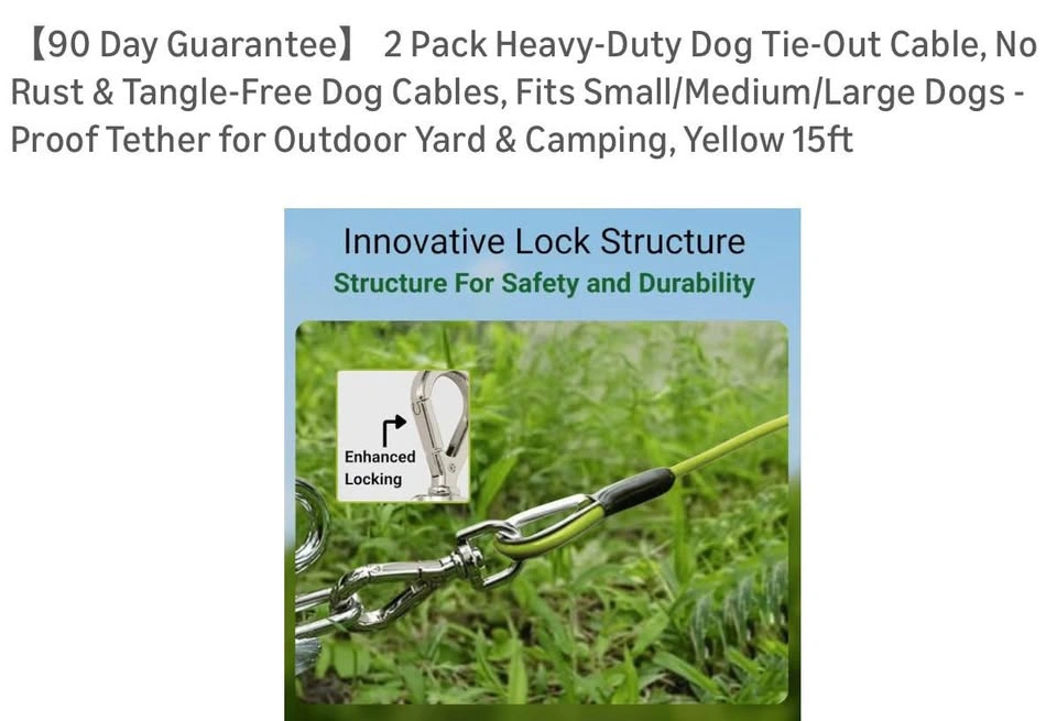 4 Pack Heavy-Duty Dog Tie-Out Cable, No Rust & Tangle-Free - photo 4