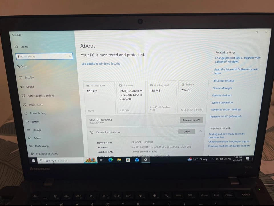Lenovo ThinkPad laptop core-i5 12gb ram 256gb ssd - photo 5