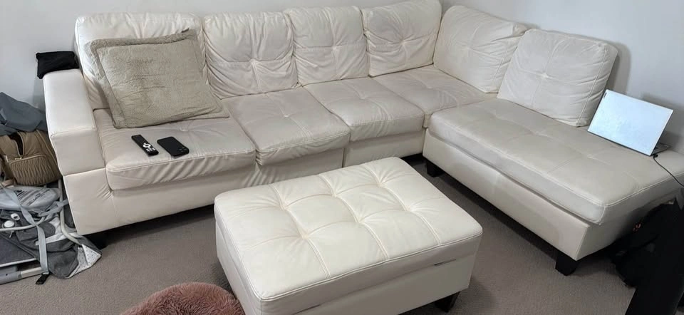 Modern White Faux Leather L-Shape Sectional Sofa with Ottoman - photo 2
