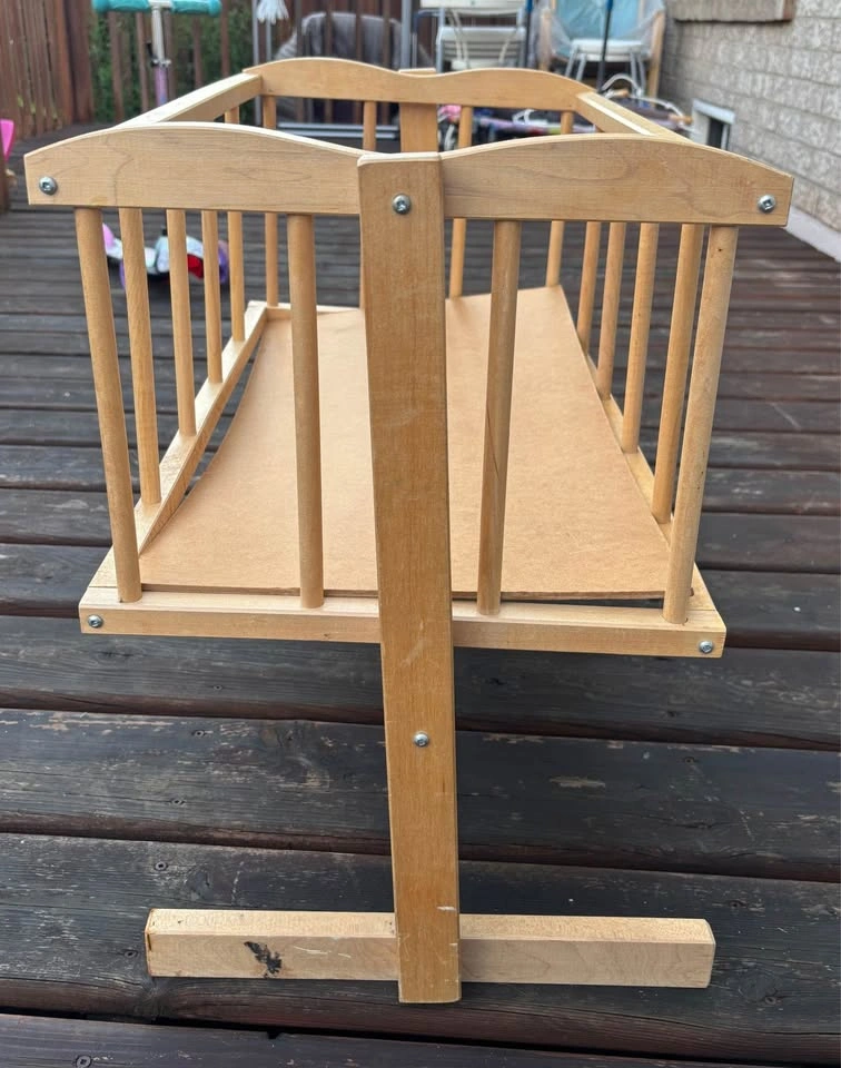 Beautiful vintage wooden doll cradle (24” x 14”) with mattress - photo 2