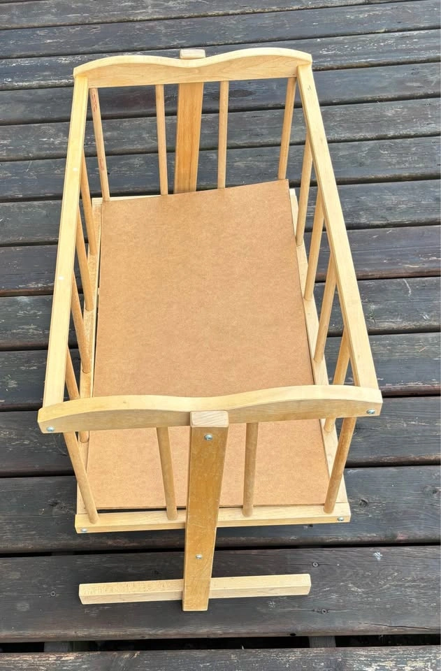 Beautiful vintage wooden doll cradle (24” x 14”) with mattress - photo 4