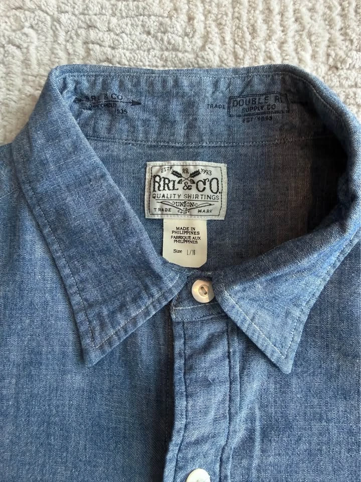 RRL Men’s Chambray Button-Down Shirt - Size Large - photo 3
